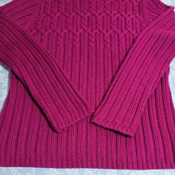 Women Sz XL Purple Wool Blend Cable Knit Ribbed Resort Wear Cowl Neck Sweater - Picture 6 of 11